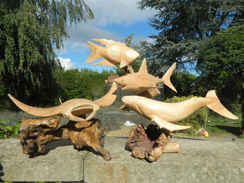 Wooden sea life carvings - sea,